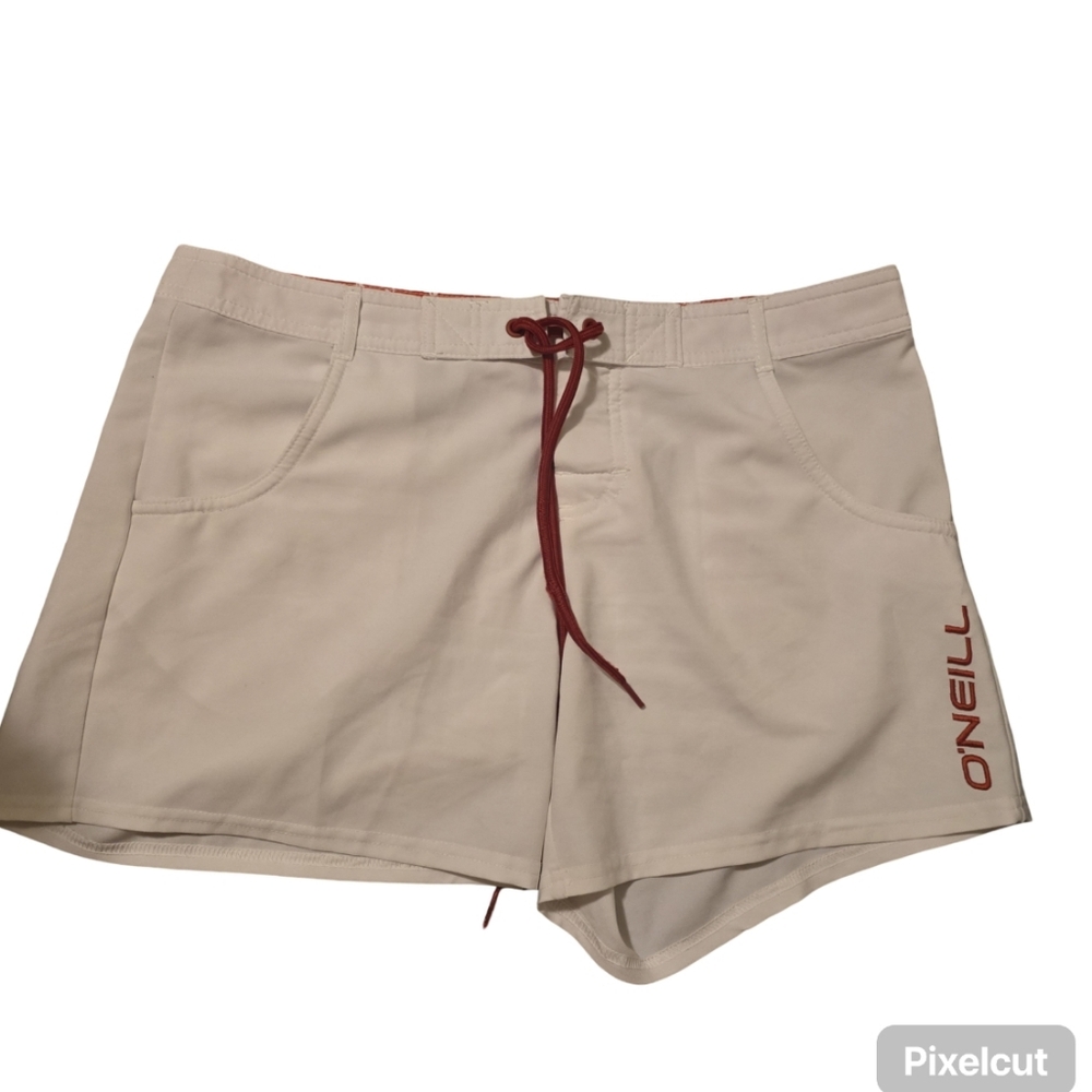 O'Neill Women's Athletic Shorts in White with Red Details